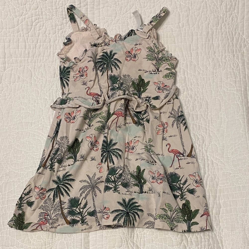Janie and Jack Tropical Print Dress - Cream and Green